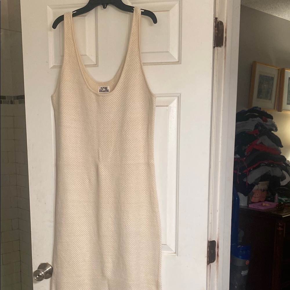 Urban Outfitters Cream Ribbed Maxi Dress